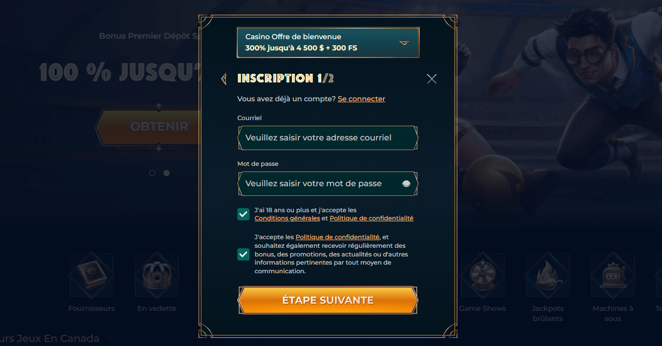 Inscription au MonsterWin Casino